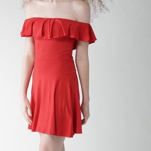 Red Off-Shoulder Fit and Flare Dress